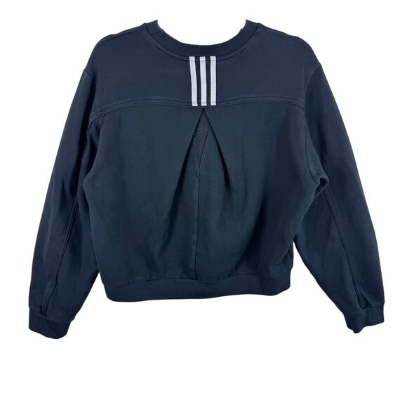 Adidas Black Cotton Blend Cropped Crew Neck Long Sleeve Sweatshirt Women's Sz M - Picture 2 of 6